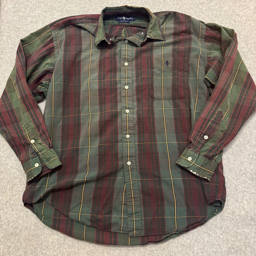 Polo Ralph Lauren The Big Shirt Green Red Plaid Button Down Cotton Kids Medium